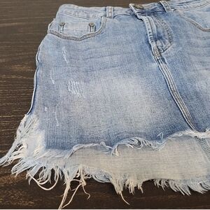 One Teaspon High Waist Fitted Short Length Denim Skirt Size 26 Distressed